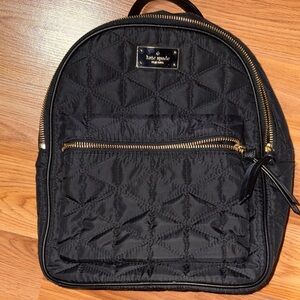 Kate Spade Black Quilted Backpack with Gold Accents